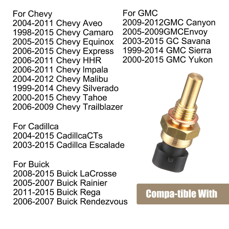 Pack-1 Car ECT Temp Sensor, Durable Waterproof Metal Engine Temperature Sensor Replacements, OEM #15404280 12191170 60811520 12608814 Compatible with Delphi (Gold)