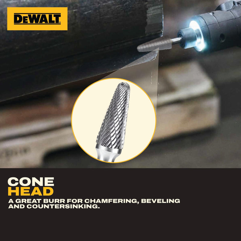 10 Pack DEWALT Tungsten Carbide Burrs Size 3MM with 1/8" Shank for Tough Metalworking (DXCBTJ3MM)