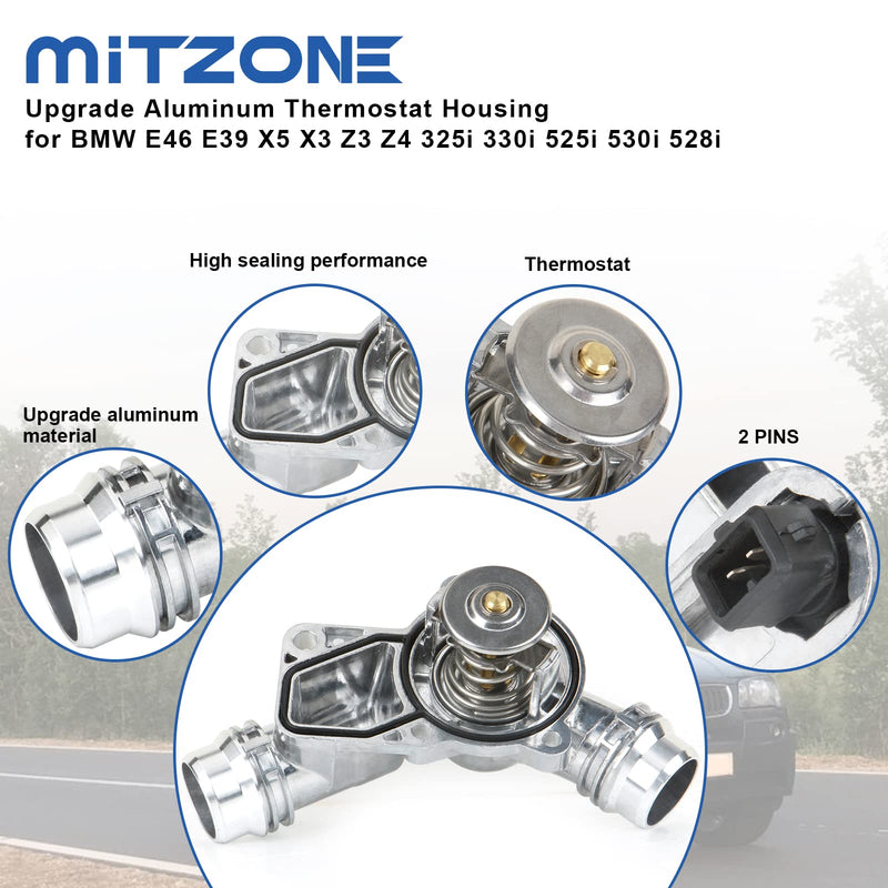 MITZONE Upgrade Aluminum Thermostat Assembly with Housing Compatible with BMW E46 E39 E60 E83 E53 E85 325i 330i 525i 530i X5 X3 Z3 Z4 Replace 11537509227
