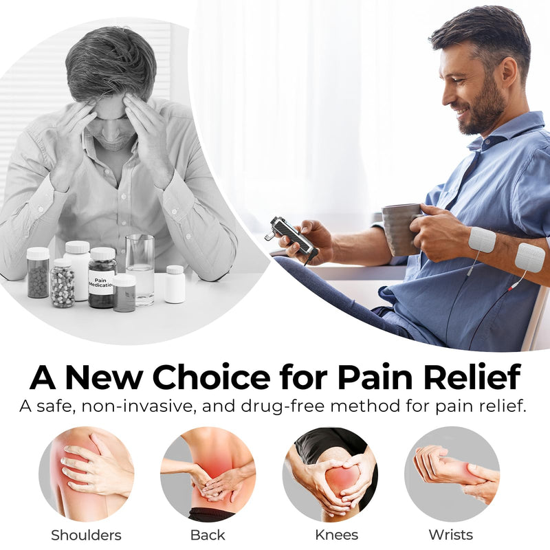 AUVON Rechargeable Digital TENS Unit Muscle Stimulator with 600 mAh Battery, TENS Machine with 8 Customizable Modes, Electric Massager for Shoulder, Back Pain Relief, 6 TENS Pads, A Carry Case A Silver