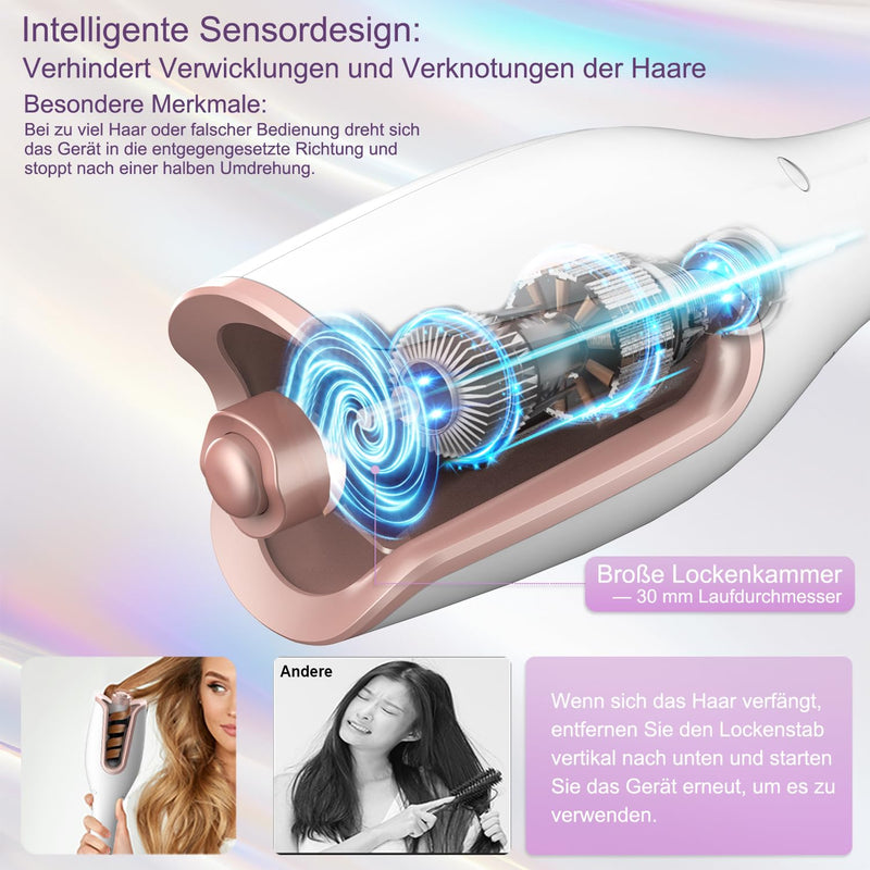 Hair Curler, Curling Wand, Curling Tongs, 4 Temperature Settings, 3 Adjustable Heating Times, for Different Hair Types and Curl Effects, Professional Salon Curling Iron