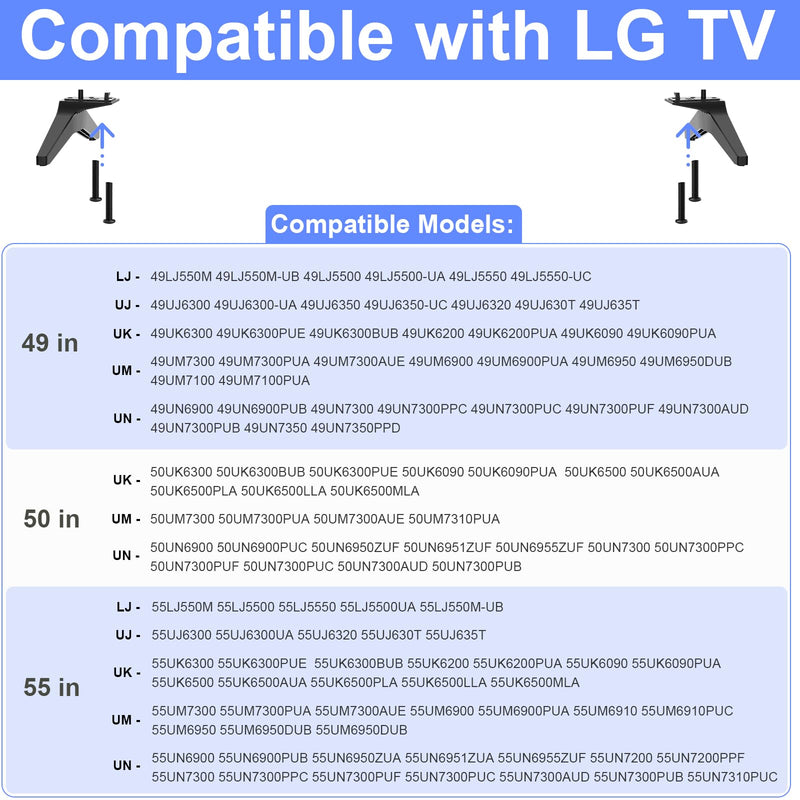 Screw Kit for LG TV Stand Screws, for 49 50 55 in LG TV Legs Screws, 55UK6500 55UJ6540 55UM7300 55UN6900 55LJ5500UA 50UK6500 50UM7300 50UN6900 49UJ6300 49UK6300 Screw