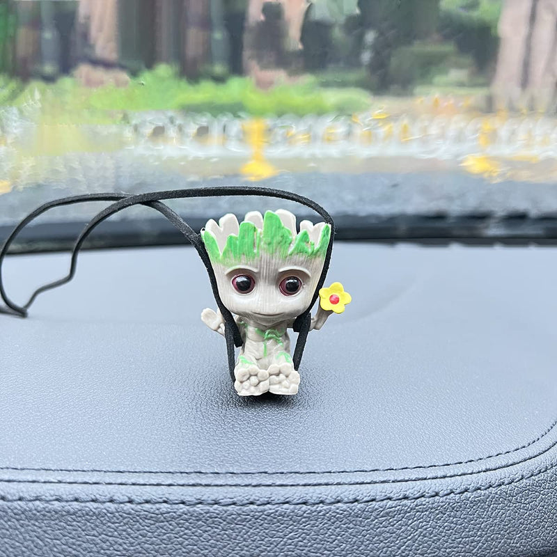 Swing Smiling Little Tree Man Car Hanging Accessory, Mirror Suspension Decoration, Charm Pendant, Lanyard: Adjustable Length Flower