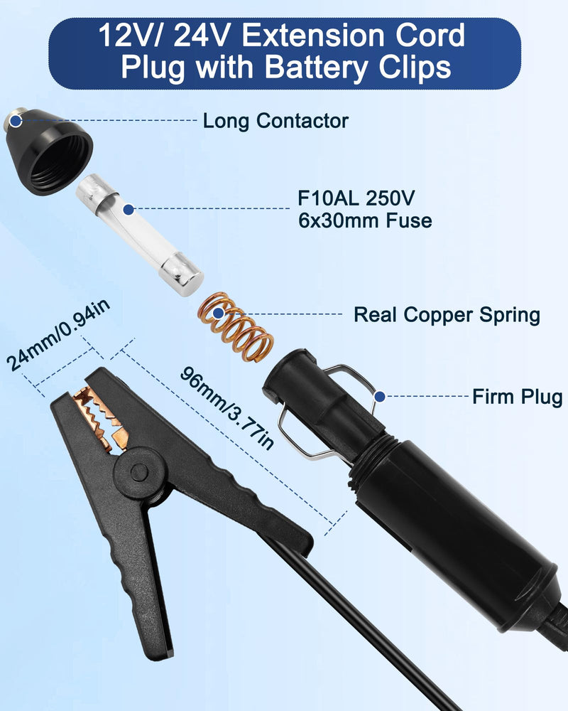10FT Alligator Clamp to Male Cigarette Lighter Cable,12V/24V 18AWG Cigarette Lighter Male to Battery Clips Adapter Extension Cord with 10A Fuse