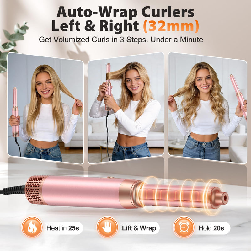 5 in 1 Blow Dryer Brush Set, Upgrade Hair Dryer & Blow Dryer Brush & Air Curling Wrap & Paddle Brush, Detachable Hot Air Styling Tools, High Speed Travel Hair Volumizer Straightener Curler Pink | Upgrade Hair Dryer & Blow Dryer Brush & Air Curling Wrap...