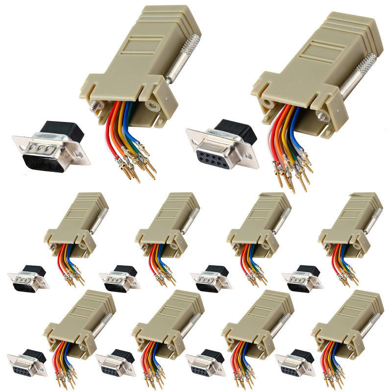 10PCS DB9 Male Female Ethernet Adapter, 9 Pin Serial Port Male Female to RJ45 Ethernet LAN Extend Modular Converter (5PCS Male + 5PCS Female) DB9 Male + DB9 Female