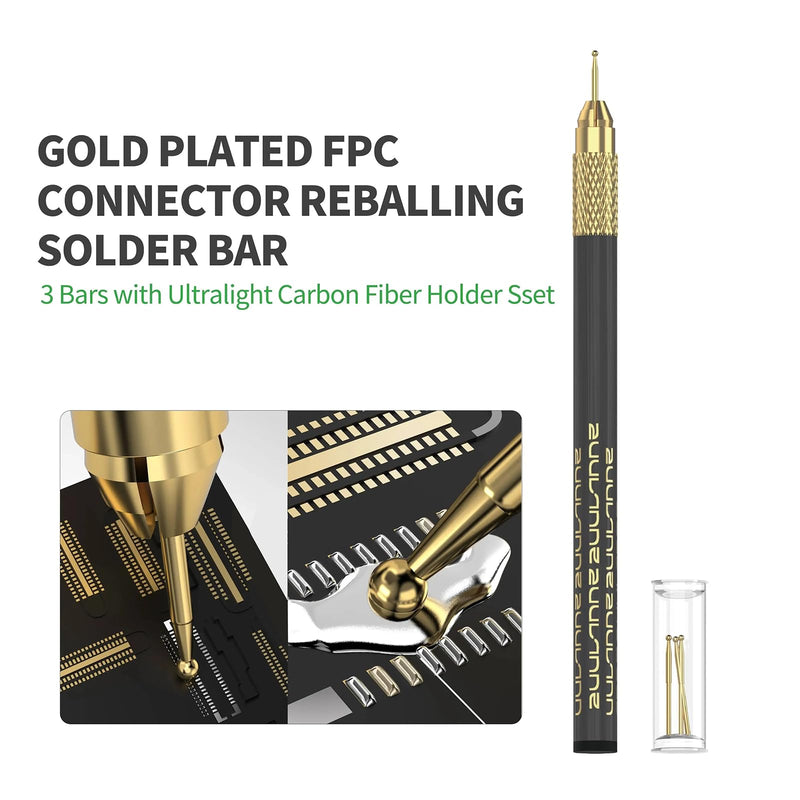 DIYPHONE Tin Drag Needle Set Gold Plated FPC Connector Reballing Solder with 3 Bars Ultralight Carbon Fiber Handle Kit Quick Tin Suction For Phone Motherboard BGA Soldering Repair Tool