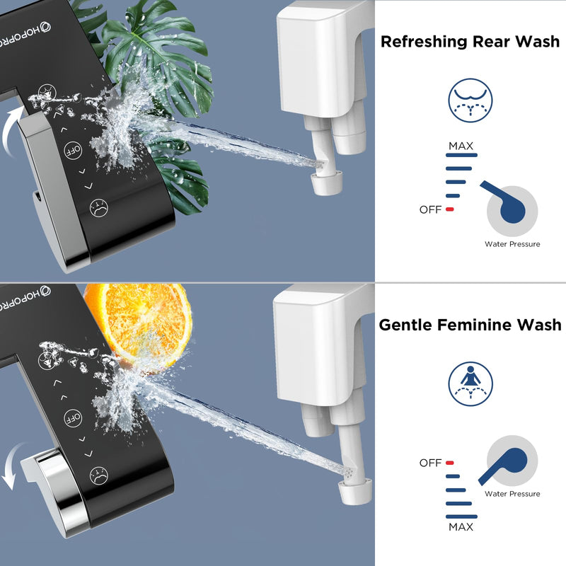 HOPOPRO Bidet Attachment for Toilet, Non-Electric Bidet Ultra-Slim Dual Nozzle (Feminine/Rear Wash), Cold Water Bidets Sprayer for Existing Toilets with Adjustable Pressure Control 1-Min Install Matte ‎Black