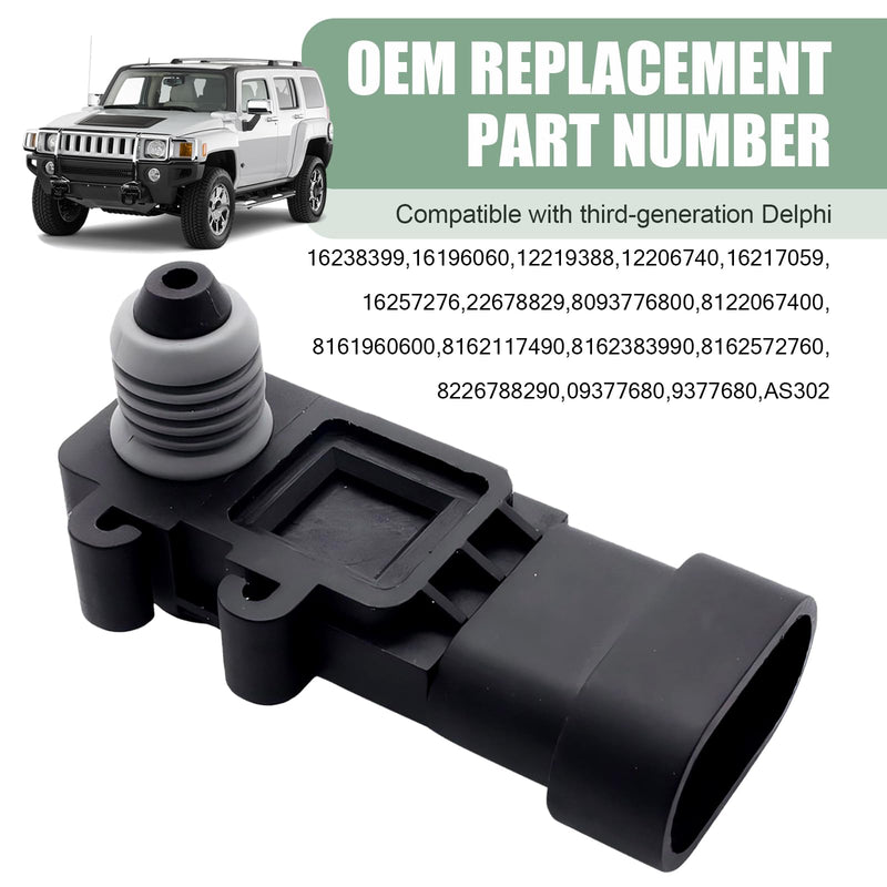 1 PC Car Pressure Sensor, Original Replacement 16238399 9377680 09377680 16196060, Vapor Vent Port Tank Pressure Sensor to Solve Fault Light Flashing, Compatible with Delphi III (Black)