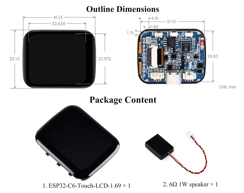 ESP32-C6 1.69inch Touch LCD Development Board, ESP32 with Display 240×280 Pixels, Supports Wi-Fi 6/BLE 5, 160MHz RISC-V Processor, SPI Interface, AI Speech, Support AI Voice Interaction, with Speaker