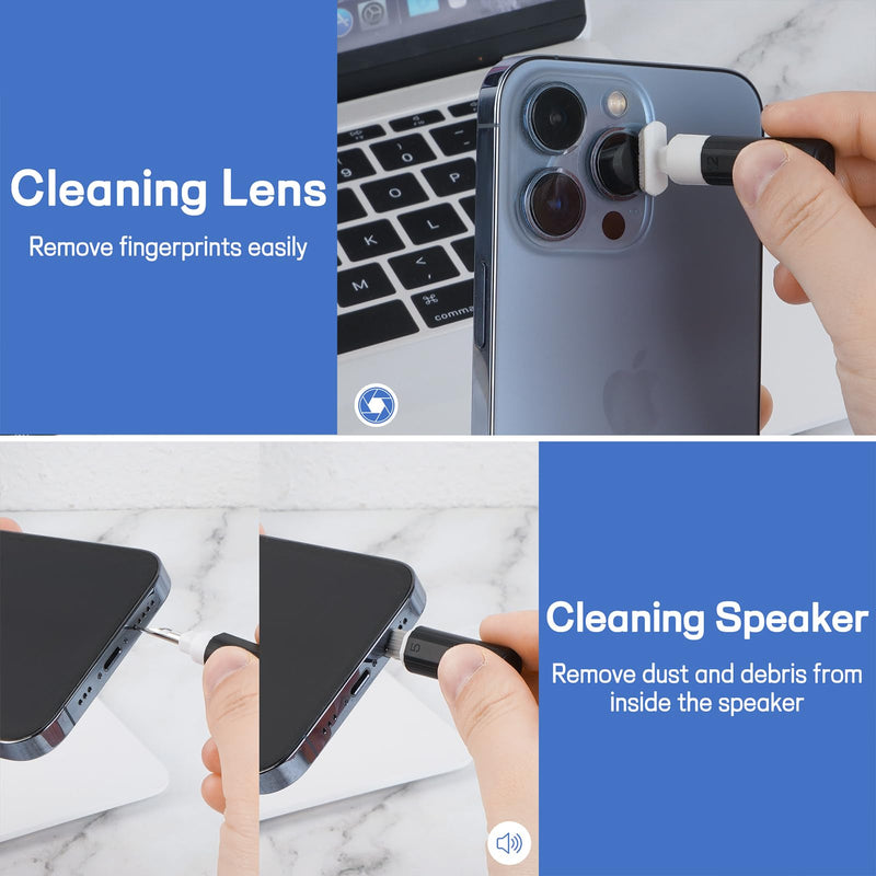 iPhone Cleaning Kit CleaniKu Phone Cleaner - iPhone Charging Port Cleaning Tool, Multi-Tool Phone Repair Restore with Speaker Cover, USB C Cleaning Kit for Lightning Cables,Connectors,Speakers,Airpod Black