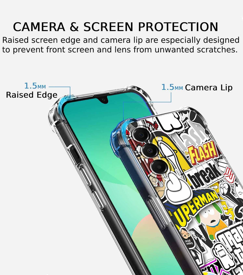 Case for Samsung Galaxy A26 with Pop Culture Design,Aesthetic Cartoon Sticker Bomb Art Collage,Clear Slim Soft TPU Bumper Phone Cover,6.7”(Pop,A26)
