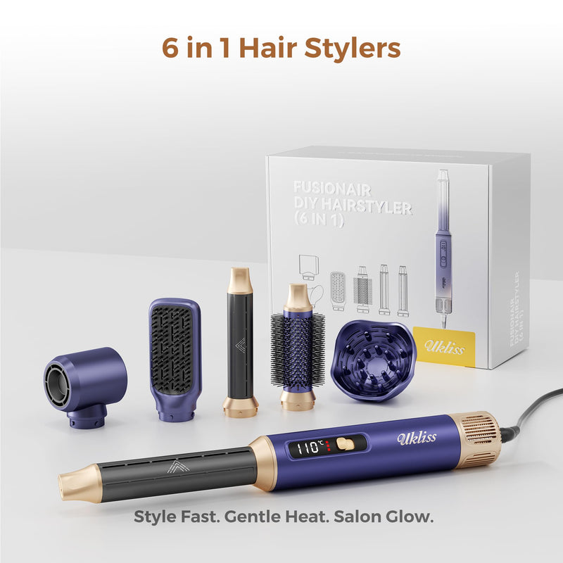UKLISS Hair Styler 6 in 1, Hair Dryer Brush Set with Diffuser, Air Curler, Ionic Hairdryer,Multistyler Styling Tool, Smooth Shine Volumize Curl Straighten Brush, for Short/Long Hair | Air Curler, Ionic Hairdryer,Multistyler Styling Tool, Smooth Shine V...