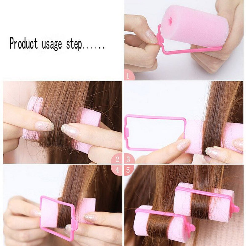 SUMAJU Soft Sponge Hair Rollers 12 Pack, Overnight Curlers, Pink | Plastic and Soft Sponge, Heatless Styling, for Curls and Waves, Easy Overnight Use, DIY Hair Curling Tool