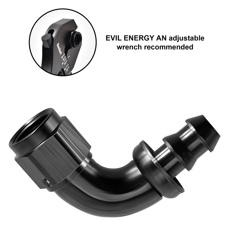 EVIL ENERGY 8AN 90 Degree Push Lock Fitting One Piece Full Flow Hose End
