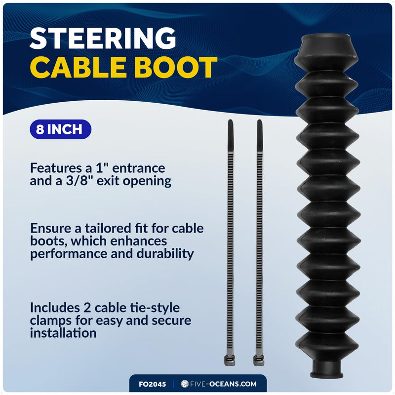 Five Oceans 8-inch Steering Cable Boot - Line Steering Cable Boot with 1-Inch Entrance End Opening and 3/8-Inch Exit End Opening - Molded Rubber - FO2045