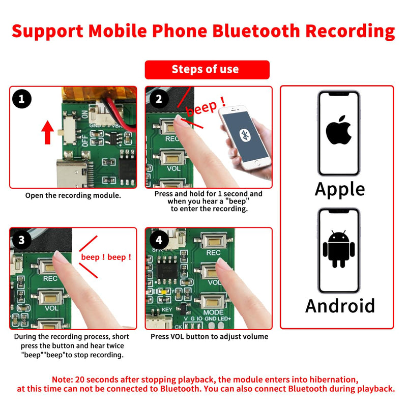 Sound Module, Support Bluetooth & MIC Recording Audio, 8MB Voice Chips with Speaker,8 Min Easy Sound Recording Chip for Personalized Greetings, DIY Projects, Holiday Crafts ect.