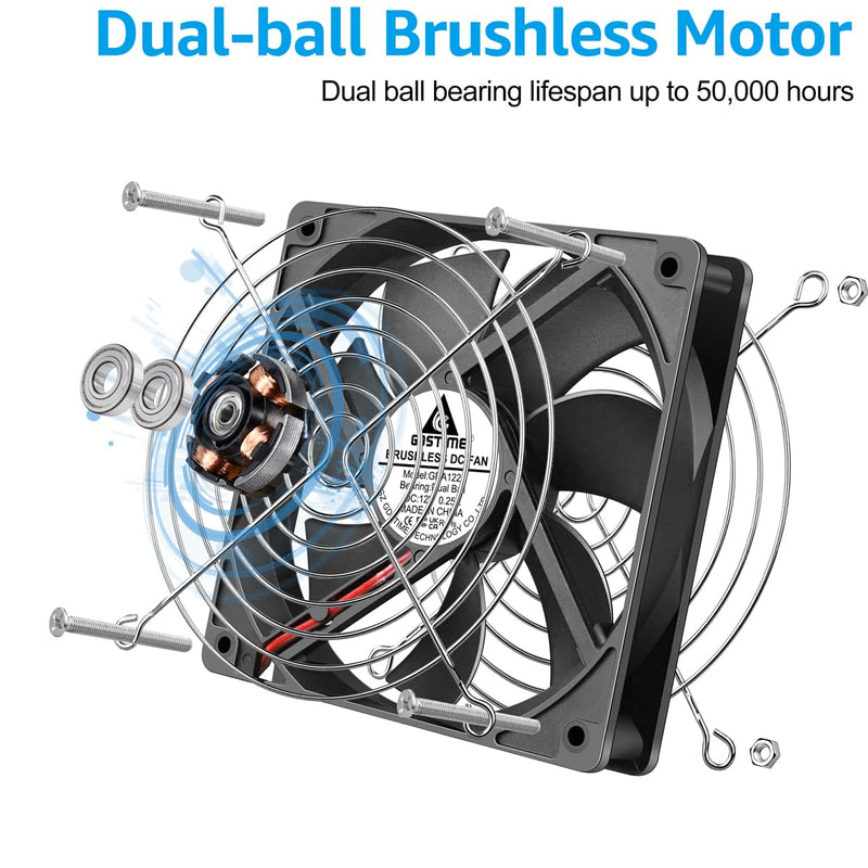 GDSTIME 120mm x 25mm 12V Fan 2 Pin Dual Ball Bearing, 5 Inch 12volt DC Brushless Cooling Computer Case Fan Replacement for Ice Maker/Power Supply, 2 Pack 120x25mm