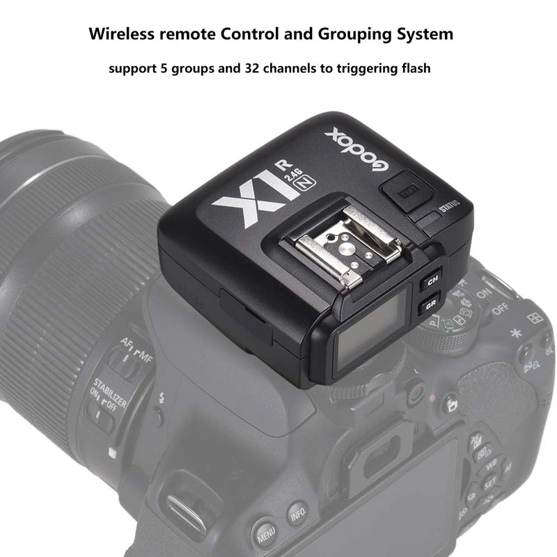 Godox X1R-N Wireless Flash Trigger Receiver for Nikon DSLR Camera, 2.4G Wireless X System High Speed Sync 1/8000s, Wireless Remote Trigger Transmitter Compatible for X1N XPro-N XProII-N Trigger