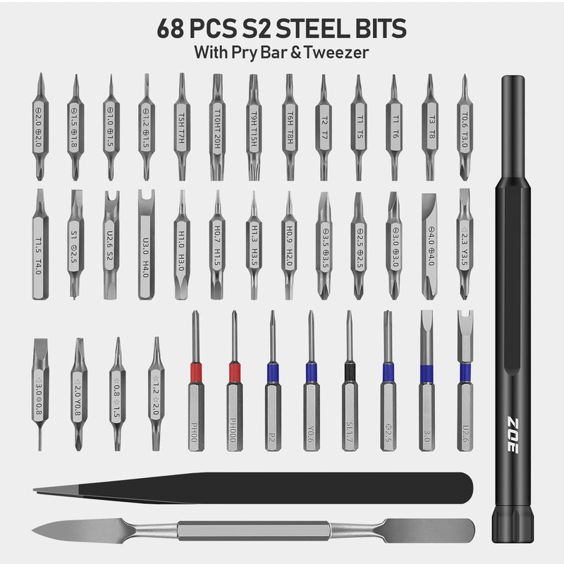 ZOE Precision screwdriver set,71 in 1 small screwdriver sets with case and magnetizer,Mini magnetic screwdriver set for Tablets,PC,phones,Watches,PS5,Toys,Cameras repairing kit,mini tool kit Black 71 IN 1 black