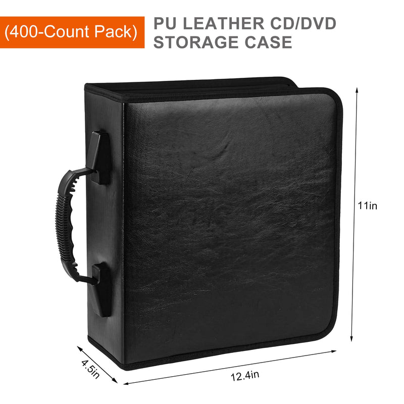 PU Leather CD Case Holder, 400 Capacity Media Wallet Car CD DVD Storage Booklet with Zipper, Portable DVD Storage Binder Album Box Organizer for Vehicle Home Office