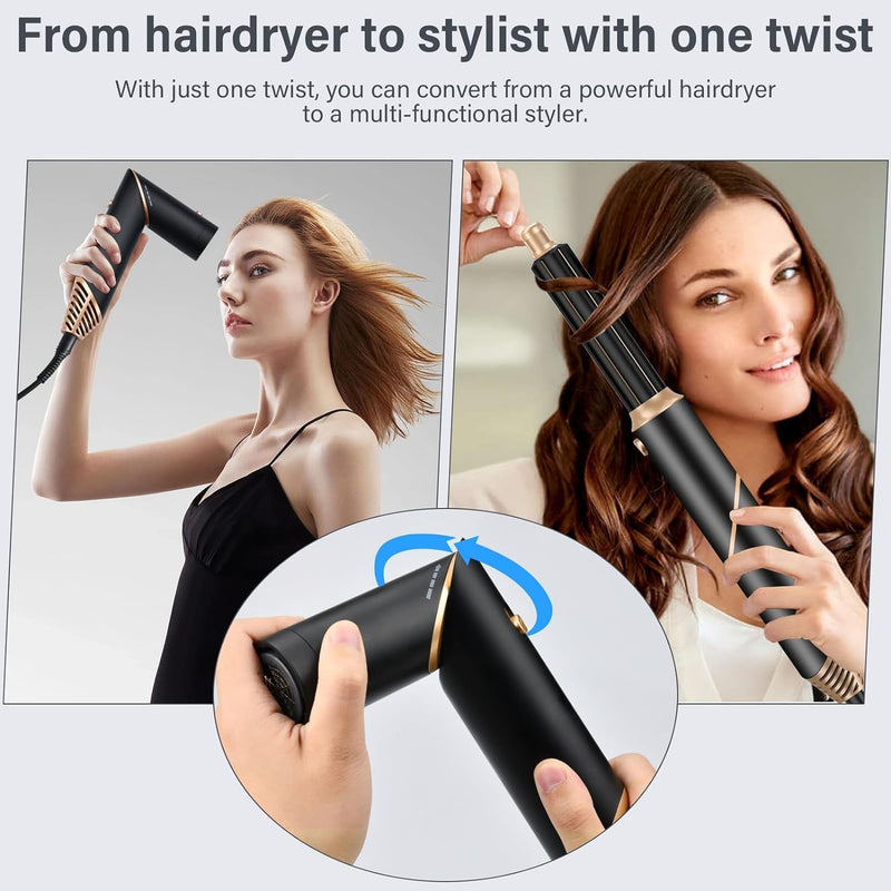 KYN Hair Styler 6-in-1, Air Auto-Wrap Curls, Cushioning Diffuser, Blow Dry Hot Brush, Paddle Smoother & Nozzle Ionic Hairdryer Ideal Gifts for Women Multi Styling Foldable