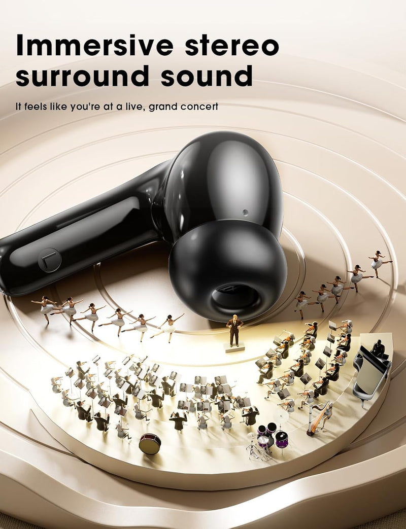 Wireless Earbuds, Hi-Fi Deep Bass Ear Buds, 48H Playtime In-Ear Headphones | 2 Mics for Clear Calls, LED Display, IPX7 Waterproof, Touch Control, Lightweight Bluetooth Earphones for iPhone/Android/TV JetBlack