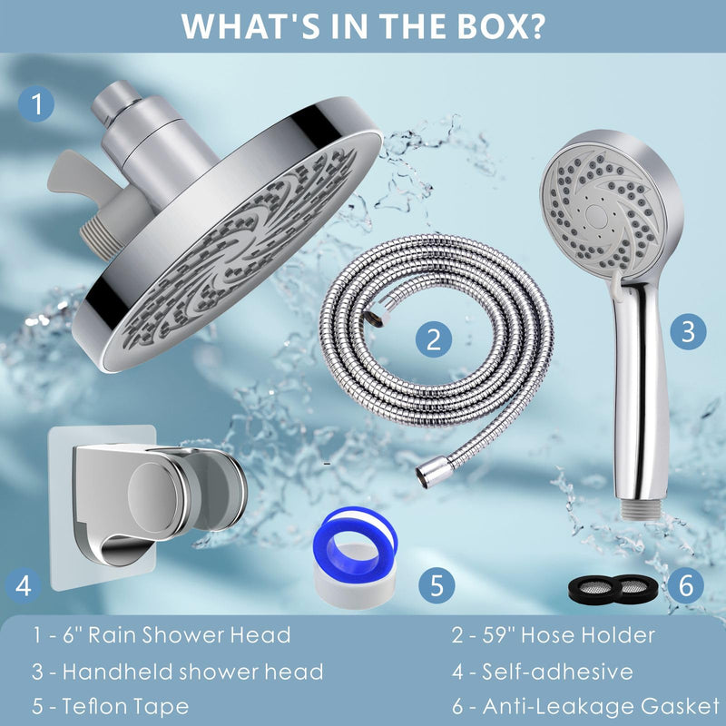 Rain Shower Head with Handheld, High Pressure Rainfall Showerhead and 3 Settings Hand held Spray Combo with Detachable Hose (Chrome) Chrome