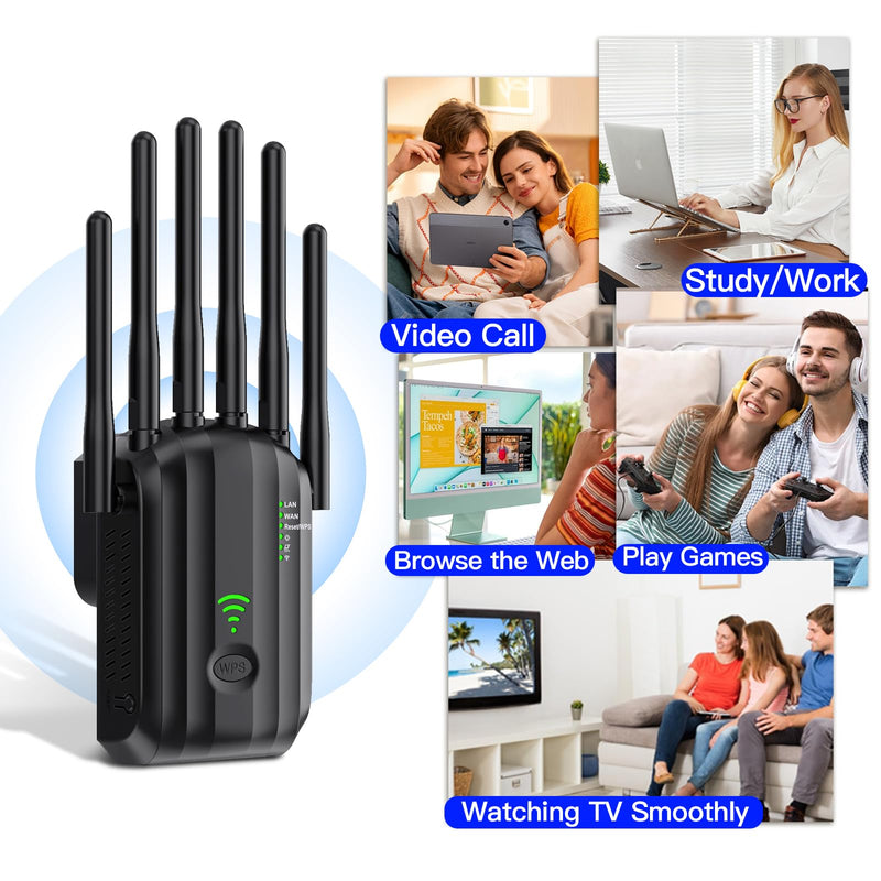 WiFi Extender Signal Booster with 6 Antennas, WiFi Extender with Ethernet Port, WiFi Booster Up to 10000 Sq.ft, Compatible with More Devices, Internet Extender WiFi Booster for Home