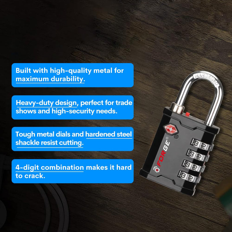 Forge 4-Digit TSA Approved Travel Locks – Heavy-Duty Combination Padlock for Travel, Gym, Pelican Case. Black 2-Pack. 1 BLACK 2 LOCKS