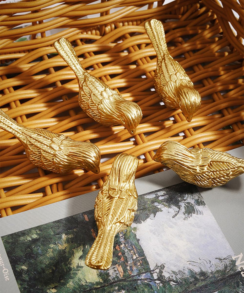 Gold Cabinet Knobs, Bird Shape Cabinet Drawer Knobs Handles, Zinc Alloy Gold Animal Knobs for Dresser for Home Kitchen, 4 Pack