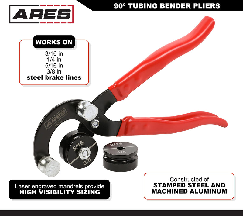 ARES 10031 – 90 Degree Tubing Bender Pliers – 3/16", 1/4", 5/16", 3/8" Brake and Fuel Line Diameters – Works on Brass, Copper, Steel, and Aluminum Tubing
