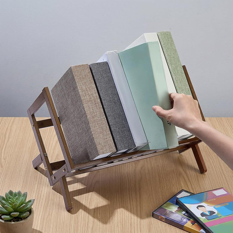 AHANDMAKER Wood DVD rack CD Storage Rack Retro Tabletop DVD CD Storage Rack Assembly Wooden Record Display Holder Organizer for Home Office CDs Books Documents Files Magazines Albums Storage