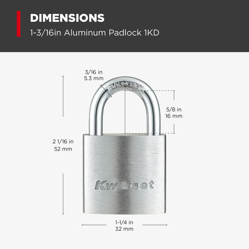 Kwikset Aluminum Padlock with Hardened Steel Shackle, Outdoor Shed and Gate Lock, 1-1/4 in Body, 5/8 in Shackle, 4 Pack Keyed Alike, Silver 5/8" Shackle