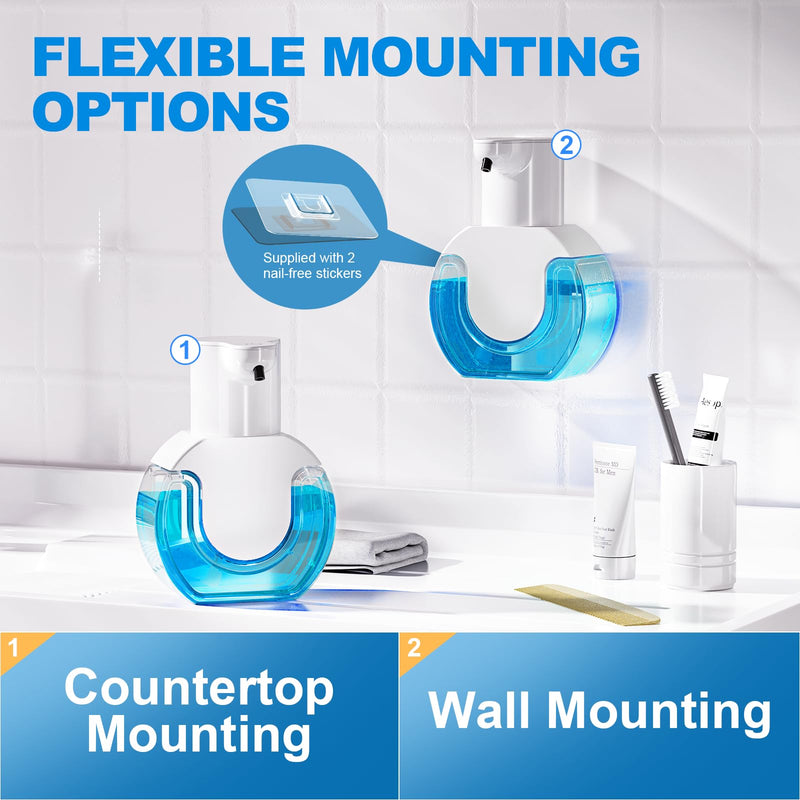 Automatic Foaming Soap Dispenser 15oz/420ml Foaming Hand Sanitizer Touchless Wall Mount with 4levels Adjustable Free Touch Electric Soap Dispenser Rechargeable with Sensor White Foam