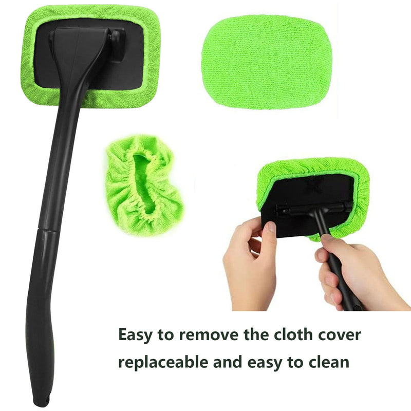 desin Car Windshield Cleaning Tool, Windshield Cleaner with 5 Washable and Reusable Microfiber Pads and Extendable Handle, for Auto Glass Wiper (Green) Green