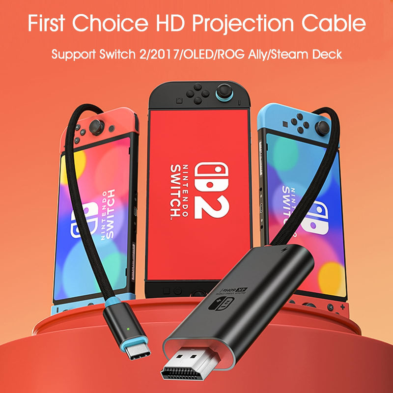 USB C to HDMI Cable Adapter for Switch 2 Dock Station, 4K@60Hz HDR, 6.6ft PD3.0 100W, Portable Travel TV Dock Connector Compatible with Nintendo Switch 2 (V22+)/2017/OLED, Steam Deck, ROG Ally