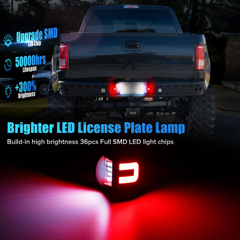 LED License Plate Light Compatible with F150 1990-2014 F250 F350 1980-1999 F250 F350 F450 F550 super duty1999-2016 Bronco80-96 Ranger83-11 6500K Tag White Light&C-Shaped Rear Parking Red Light