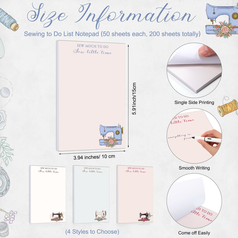 Tinlade 200 Sheet 4 Styles Sewing Gifts To Do List Notepad Gifts for Quilters Sewing Enthusiast Checklist Quilting Handy To Do List Pad for Women Sewers Seamstresses Supplies, 4'' x 6''