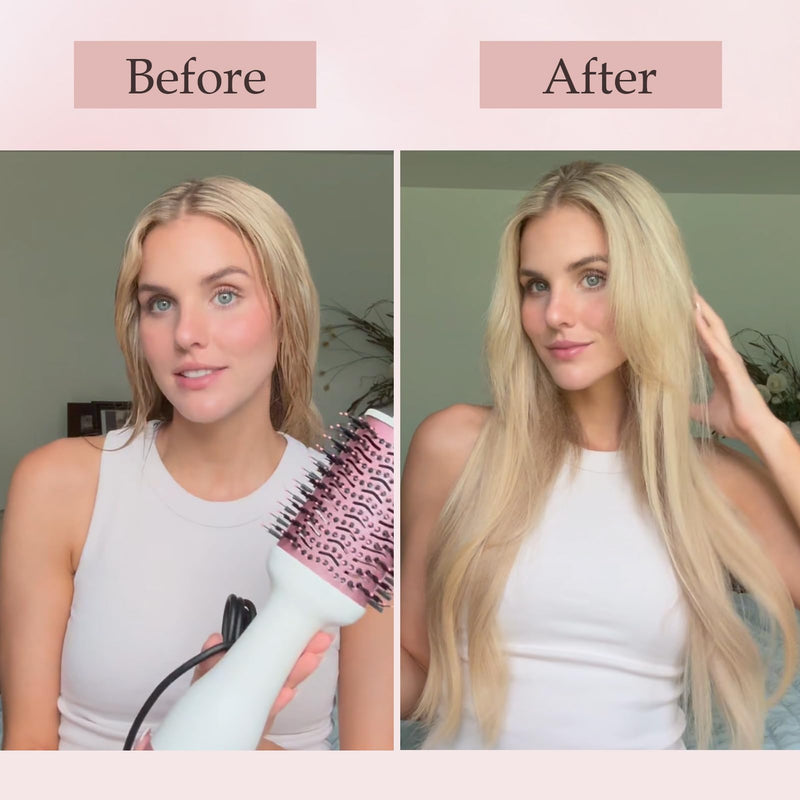 Hair Dryer Brush One Step Dry Detangle Straighten Smooth for Long Hair | Powerful 1200W 3 Speed Settings Titanium Coating Negative Ion Tech Salon-Quality Blowout Styling at Home
