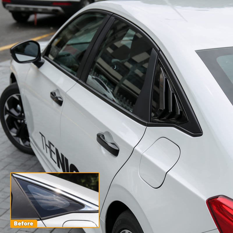 Thenice for 11th Gen Civic Rear Side Window Louvers Racing Style Triangular Window Glass Blinds for Honda Civic Sedan 2022 2023 2024 2025 2026 -Piano Black for Sedan Glossy Black