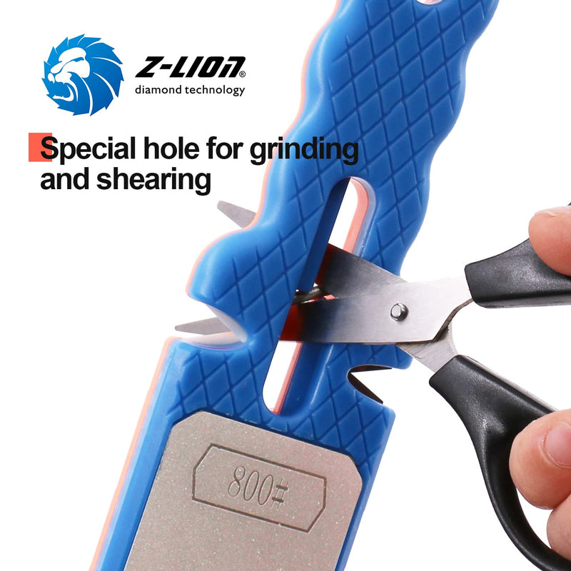 Z-LION Diamond Double-Sided Hand-held Knife Sharpener Five-in-one Sharpening Stone for Scissors Ceramic Fruit Kitchen Knives Fine/Coarse Grit Sharpen Tools Orange/Blue