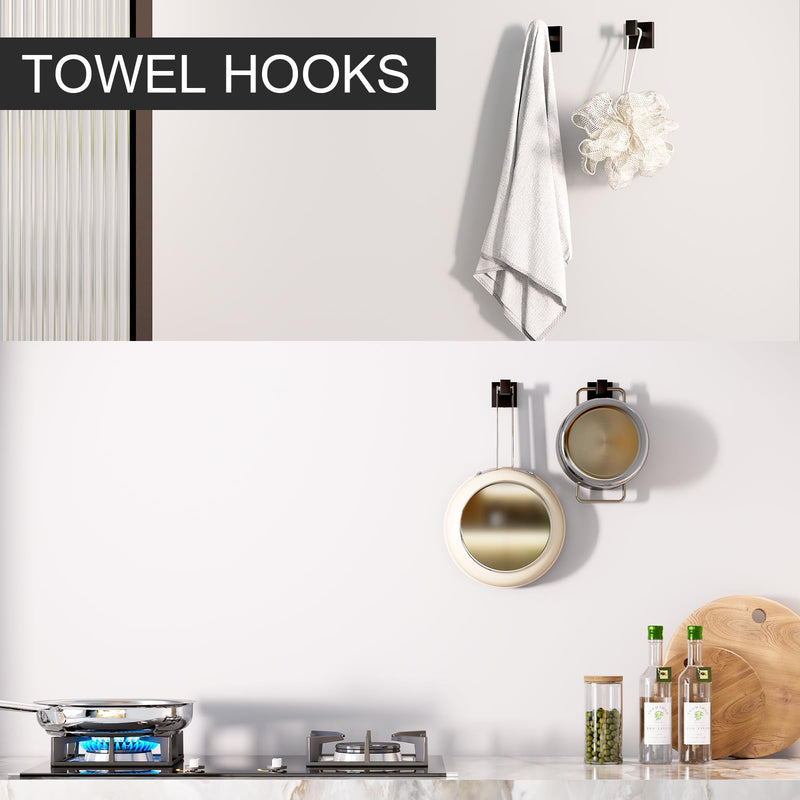 HAWKROWN 5-Piece Matte Black Bathroom Accessories Set, SUS304 Stainless Steel Wall Mounted 14.2 Inch Hand Towel Bar, Toilet Paper Holder, Towel Ring, Towel Hooks, Bathroom Hardware Set, Towel Bar Set 5 Piece-14.2 inch