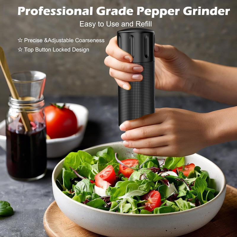 Professional Pepper Grinder Mill Manual - Aluminum Heavy Duty Pepper Mill, Aluminum Spice Grinder with Adjustable Coarseness and Stainless Steel Blade, High Output Black Spice Mill