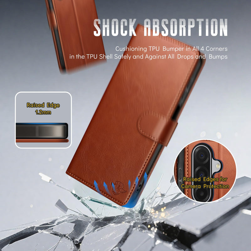 Wallet Case for Samsung Galaxy A17 5G, Light Brown | RFID-Blocking Card Holder, Kickstand, Magnetic Closure, PU Leather Folio Flip Cover, Protective Women Men Cases SamsungGalaxy A17