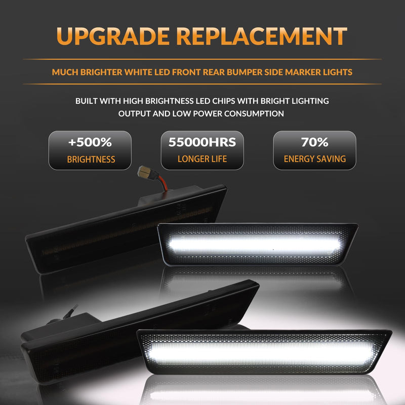 LED White Side Marker Lights Front Rear Bumper Signal Lamp Reflectors for 2008-2014 Dodge Challenger Smoked Len, 4PCS Front&Rear Bumper, 4PCS
