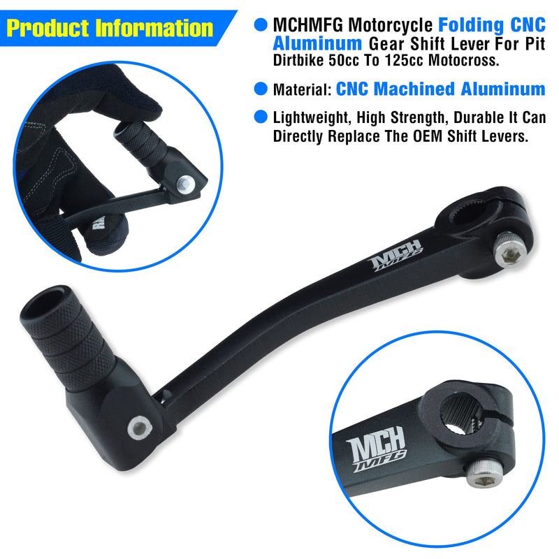 Folding Gear Shifter Shift Lever CNC Aluminum Gear Shifter Shift Lever for XR50 XR80 CRF50 CRF70 50cc-125cc Pit Dirt Bike Motorcycle (Black) Black
