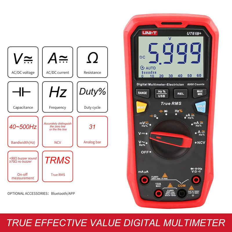 UNI-T UT61B+ Digital Multimeter True RMS AC/DC Voltage Current Resistance Capacitance Tester