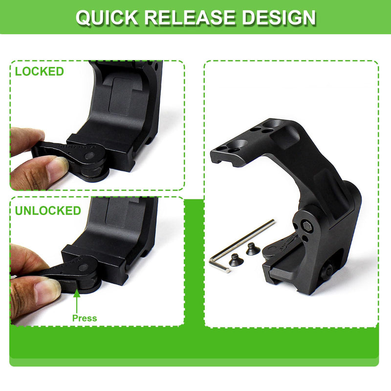 Tactical Flip-to-Center FTC Magnifier Mount with Fast QD Lever - 2.26 inch Optical Centerline Height,Aluminum Flip Up Optics Mounts Fits 20mm Picatinny Rail,Compatible G33 G43 G45 G23 G30 3x 4x 5x