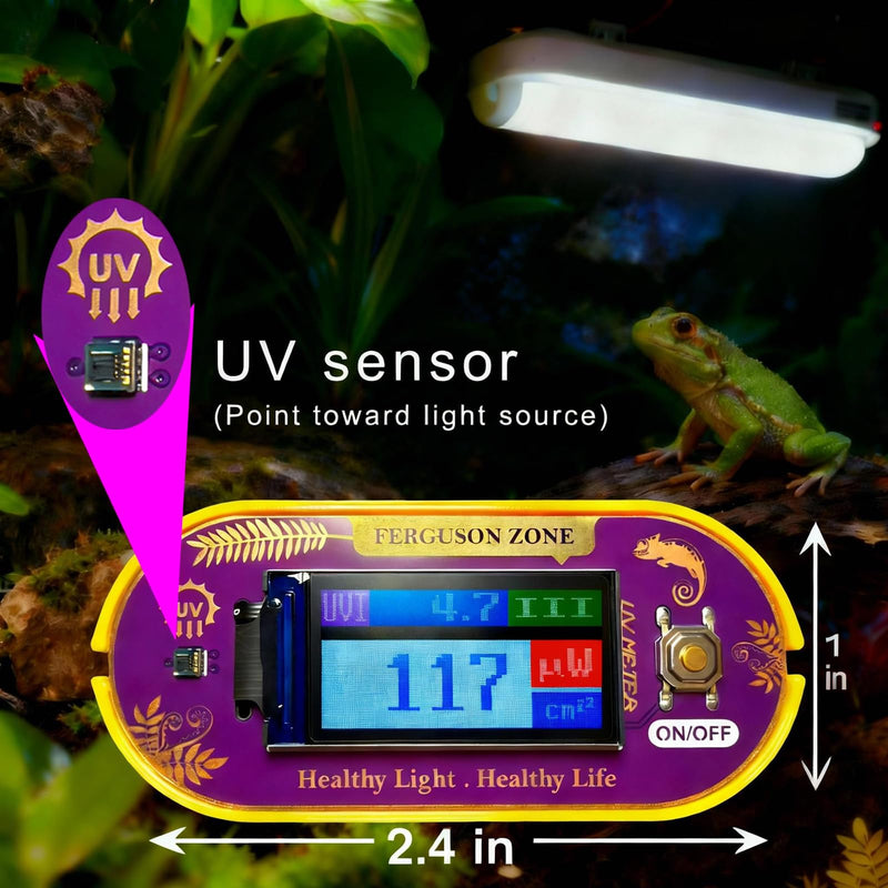 Reptile UVB UVA Light Meter for Bearded Dragon Tank Accessories, Portable Light Meter & Radiation Detector for Reptiles, Test Light and Sunlight Wavelength Meter with CR2032 Battery Light Yellow